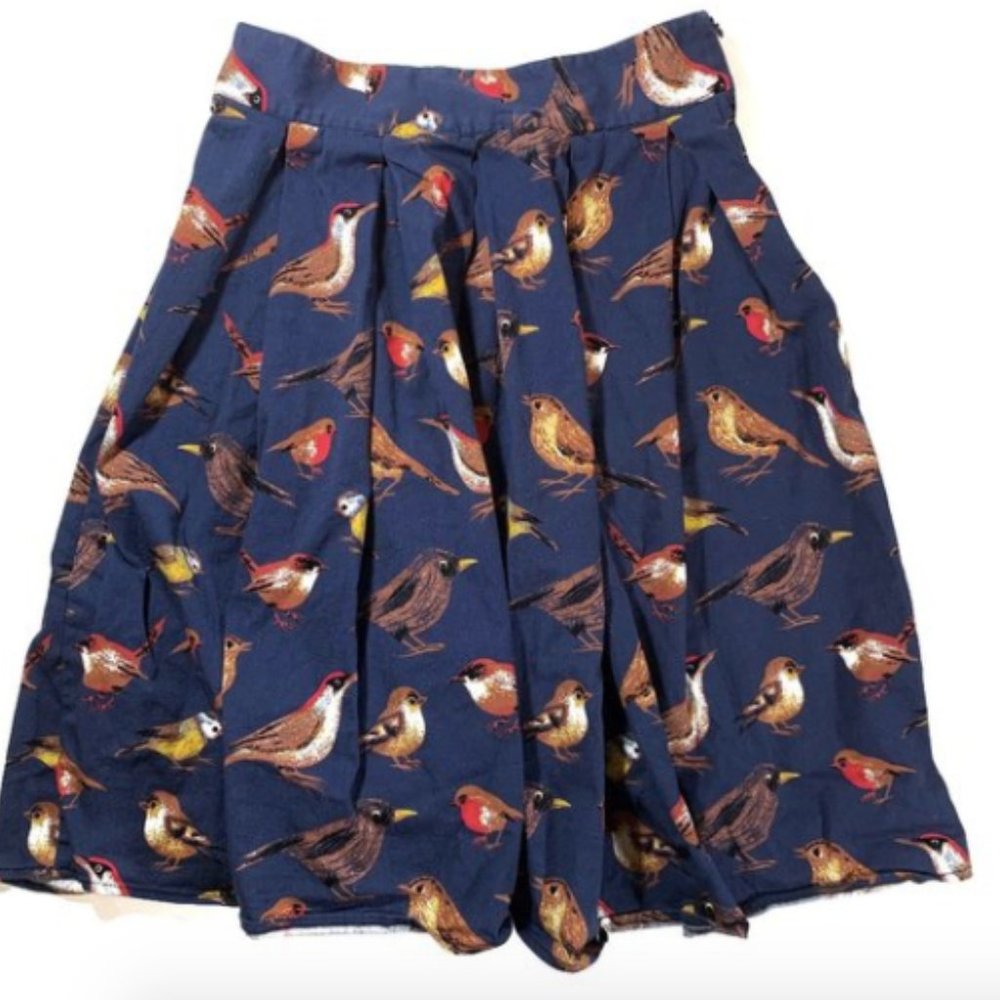 Bird Print A-Line Circle Skirt Size S